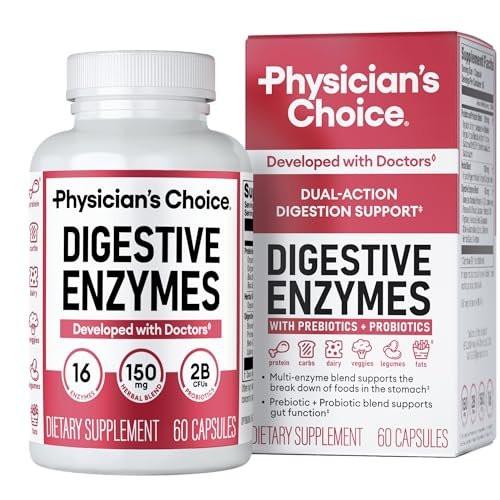 Physician's CHOICE Digestive Enzymes for Bloating & Digestion - Fast-Acting 16 Enzyme Formula with Organic Prebiotics & Probiotics for Gut & Digestive Health - Meal Time Discomfort Relief - 60 CT - görsel 2