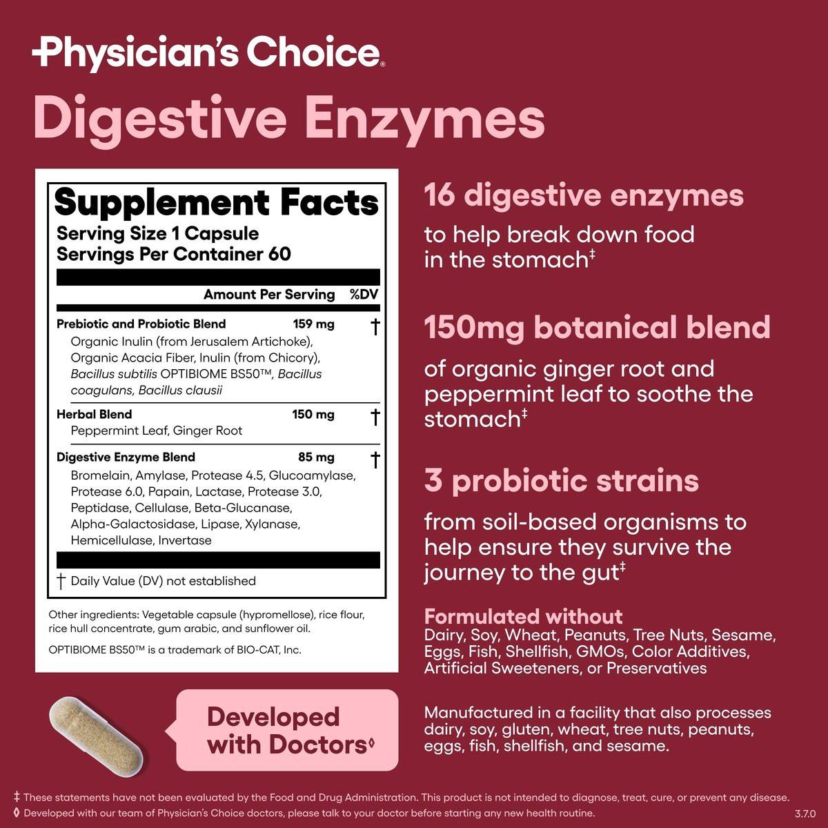 Physician's CHOICE Digestive Enzymes for Bloating & Digestion - Fast-Acting 16 Enzyme Formula with Organic Prebiotics & Probiotics for Gut & Digestive Health - Meal Time Discomfort Relief - 60 CT - görsel 11