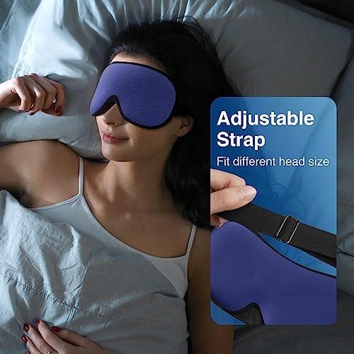 YFONG Weighted Sleep Mask, Women Men 3D Eye Mask Blocking Lights Sleeping Mask (4.2oz/120g), Pressure Relief Night Sleep Eye Mask with Adjustable Strap, Eye Cover Blindfold for Travel Nap Yoga, Blue - görsel 4