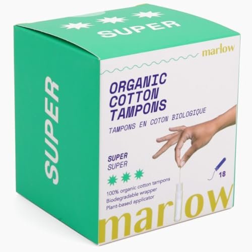 Marlow 100% Organic Cotton Easy Glide Tampons with Compact Plant Based BPA Free Applicator, Chlorine Free, Toxin Free, Hypoallergenic, Dermatologically Tested, Fragrance Free, Super, 18 Count - görsel 18