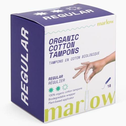 Marlow 100% Organic Cotton Easy Glide Tampons with Compact Plant Based BPA Free Applicator, Chlorine Free, Toxin Free, Hypoallergenic, Dermatologically Tested, Fragrance Free, Regular, 18 Count - görsel 18