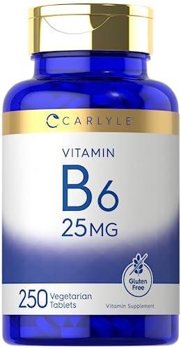 Carlyle Vitamin B6 | 25 mg | 250 Tablets | Supplement for Women and Men | as Pyridoxine Hydrochloride | Vegetarian, Non-GMO, and Gluten Free