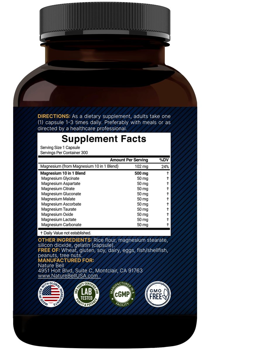 Magnesium Complex 500mg, 300 Capsules | – Promotes Healthy Energy Metabolism: Magnesium is a cofactor in ATP – Image 4