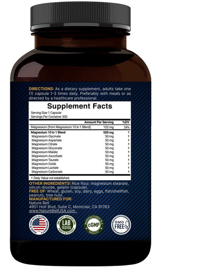 Magnesium Complex 500mg, 300 Capsules | – Promotes Healthy Energy Metabolism: Magnesium is a cofactor in ATP – Image 4