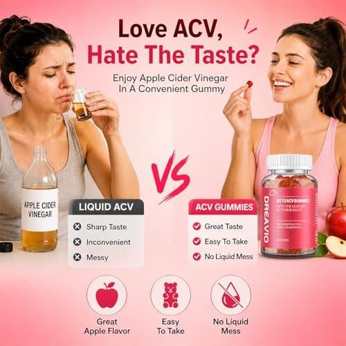 DREAVIO 1000mg Sugar Free Apple Cider Vinegar Gummies | 120 Count Keto ACV Gummies for Weight Loss, Vegan Apple Cider Vinegar with Mother for Adults, Women & Men, 2-Month Supply - görsel 1