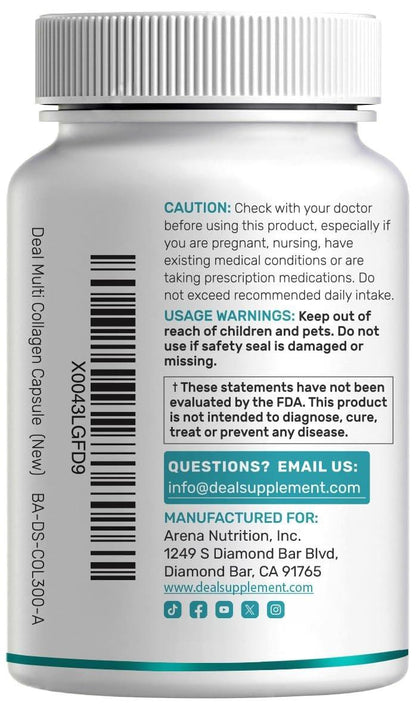 Multi Collagen Pills for Women & Men with Vitamin C, E & Biotin, 300 Capsules – Type I, II, III, V, X Hydrolyzed Collagen Peptides – 11 in 1 Formula with Saw Palmetto, Bamboo Silica, & Hyaluronic Acid