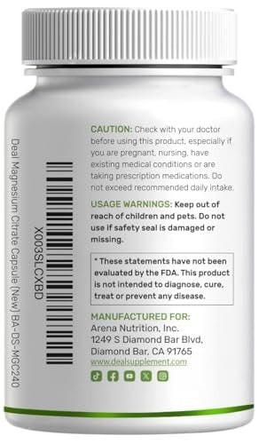 DEAL SUPPLEMENT Magnesium Citrate 500mg, 240 Capsules | Easily Absorbed, Purified Trace Mineral – One a Day, Non-GMO - görsel 1