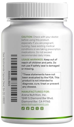 Vitamin B3 Nicotinamide 1,000mg Per Serving – 500 Capsules, Flush Free Niacin, Essential B3 – Supports Healthy Skin & Energy Production – Non-GMO - görsel 16