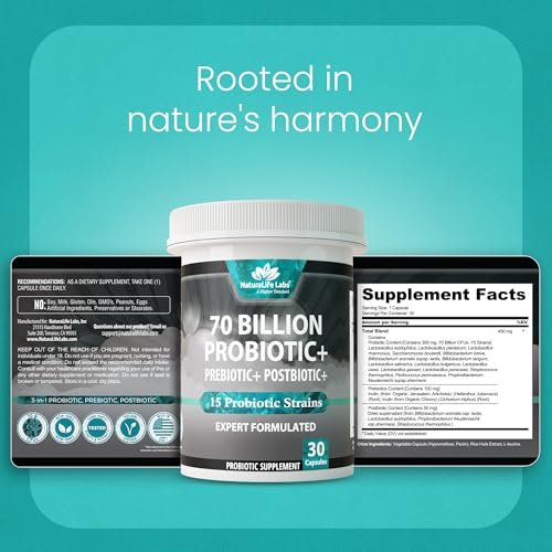 NaturaLife Labs Probiotics 70 Billion CFU – 15 Strains + Organic Prebiotic & Postbiotic 3-in-1 – Gut & Digestive Support – Supports Occasional Bloating – Women & Men – Vegan & Shelf Stable – 30 Caps - görsel 8