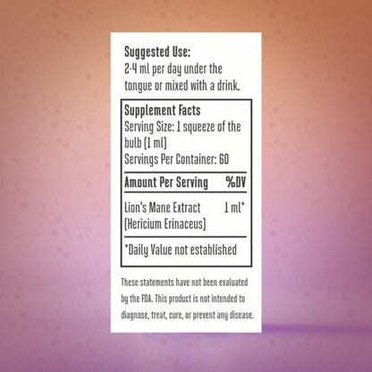 Hodgins Harvest Organic Lion's Mane Fruiting Body Extract Tincture - Mushroom Supplement for Brain Health and Mental Focus - Dual Extract Formula - Extra Concentrated - 2 fl oz Bottle