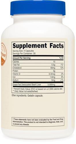 Nutricost Grass Fed Desiccated Beef Liver Capsules 3000mg (750mg Per Cap), 120 Capsules - No Hormones, Non-GMO, Gluten Free, Pasture-Raised, Free Range Beef