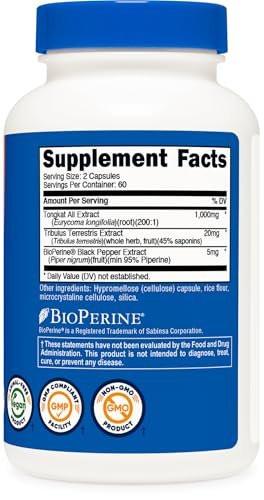 Nutricost Tongkat Ali 1,000mg 120 Capsules - with Tribulus Terrestris and BioPerine, Vegetarian Caps, Non-GMO, Gluten Free, Potent Extract - görsel 9