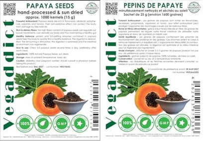100% Natural Sun Dried Papaya Seeds | High Papain & Carpain Content | No Additives | Vegan | Laboratory Tested | Gluten & Lactose Free | Ethically Sourced | (approx 1000 seeds)