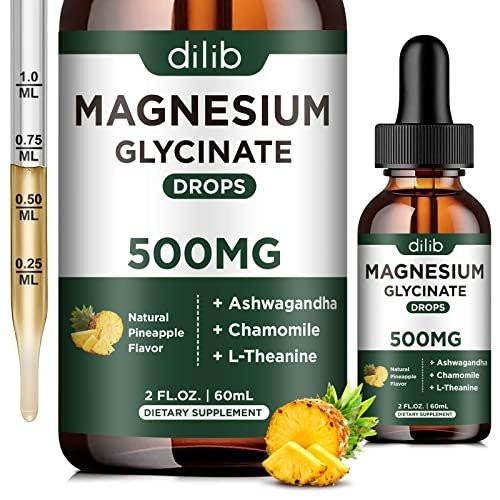 dilib Magnesium Glycinate 500mg - Liquid Magnesium Drops, Ashwagandha, L-Theanine, Chamomile - Calm & Stress Relief, Relaxation, Restful Sleep, Muscle Heart Health, Vegan - 2 Fl Oz (30 Days) - görsel 2