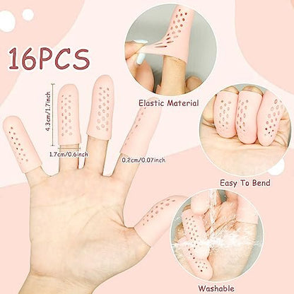 16Pcs Gel Finger Cots with Air Holes, Gel Finger Protectors Finger Covers Protection for Finger Tips, Breathable Finger Covers Finger Caps Gloves Finger Protectors for Wound, Finger Cracking