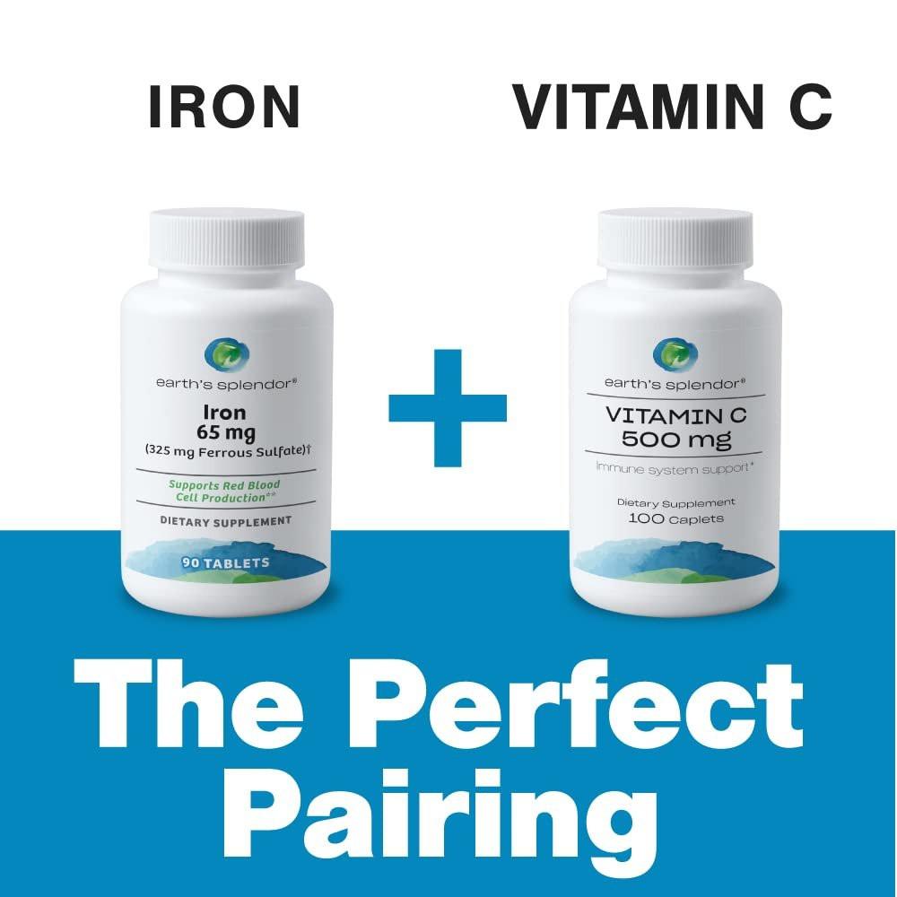 Earth's Splendor Iron 65mg USP, 325mg Ferrous Sulfate Tablets - Energy Production, Oxygen Transportation, Overall Health - 3 Month Supply - görsel 9