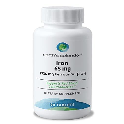 Earth's Splendor Iron 65mg USP, 325mg Ferrous Sulfate Tablets - Energy Production, Oxygen Transportation, Overall Health - 3 Month Supply - görsel 2