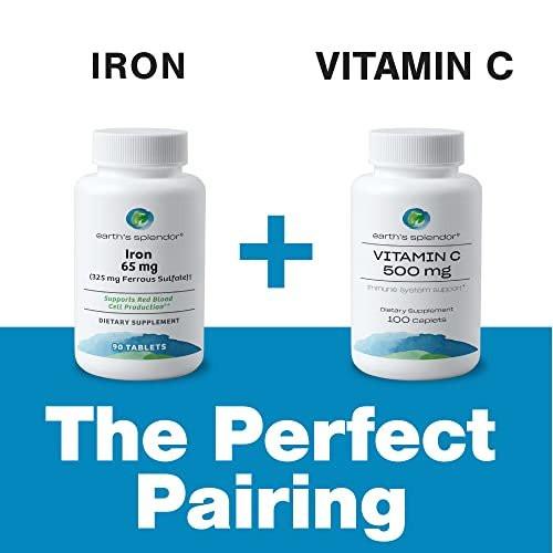 Earth's Splendor Iron 65mg USP, 325mg Ferrous Sulfate Tablets - Energy Production, Oxygen Transportation, Overall Health - 3 Month Supply - görsel 10
