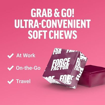Force Factor Collagen Boosting Superfoods, Vegan Collagen Booster for Women, with Biotin, Hyaluronic Acid, and Vitamin C, for Hair, Skin, Nails, & Joint Support, Tropical Fruit, 60 Soft Chews