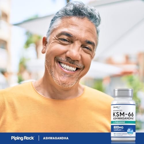 Piping Rock KSM-66 Ashwagandha Extract Supplement | 800mg Complex | 100 Caplets | Advanced Formula with L-Theanine | Vegan, Non-GMO, Gluten Free - görsel 4