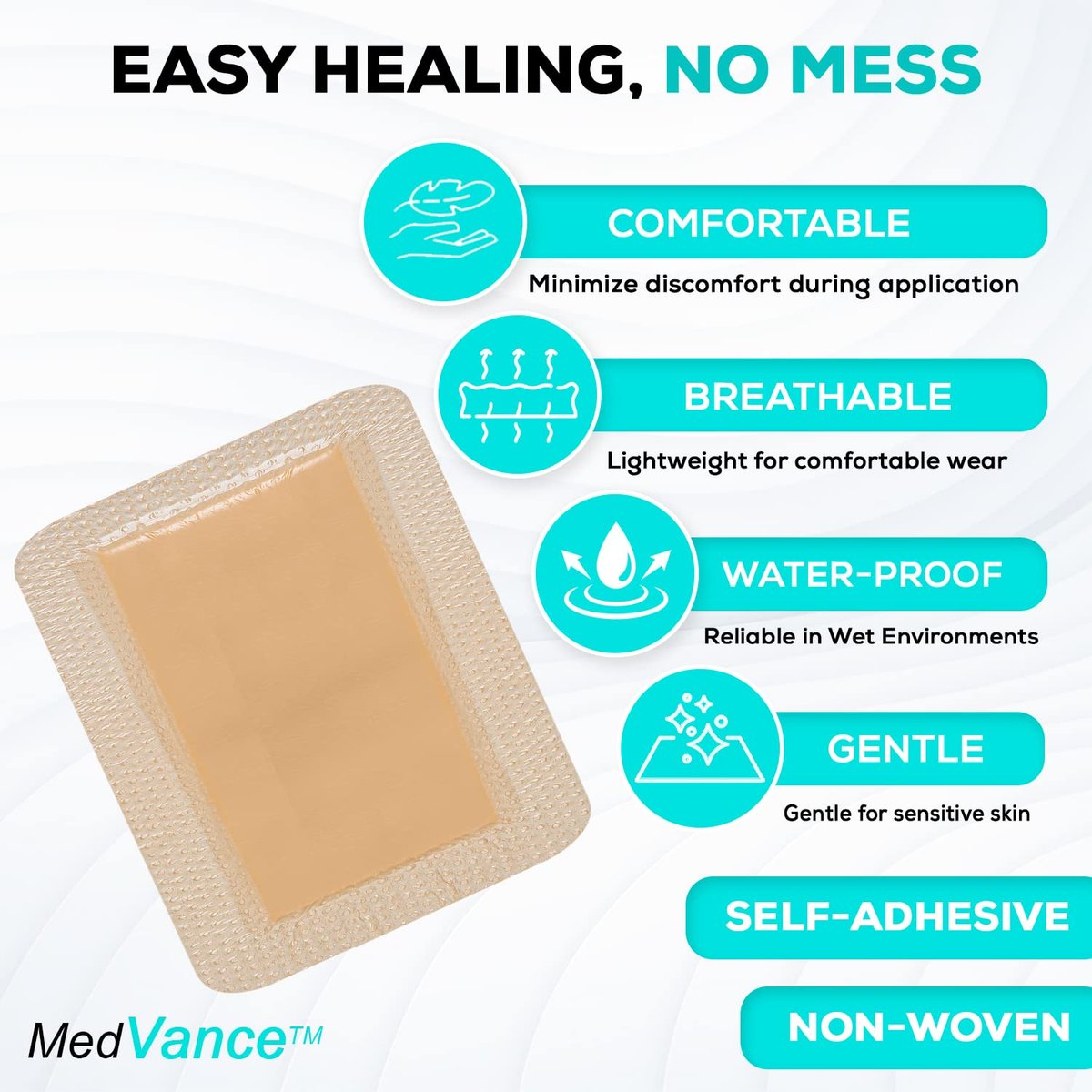 MedVance 5 Pack 6"x8" Silicone Foam Dressing – Conformable Design: The dressing conforms to body contours, making – Image 4