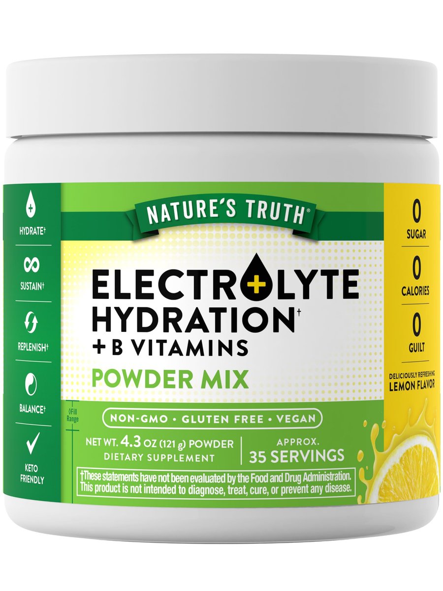 Nature's Truth Electrolytes Powder | No Sugar | with B Vitamins | Refreshing Lemon Flavor | Vegan, Non-GMO & Gluten Free Supplement for Hydration - görsel 8