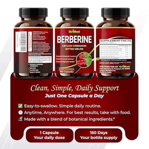GriMed Berberine Supplement 9,500mg with Ceylon Cinnamon Bitter Melon – Supports Healthy Immune System (150 Count) - görsel 8