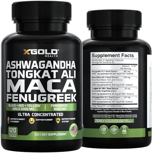 Ashwagandha 30:1 + Tongkat Ali 100:1 + Maca Root 20:1 + Fenugreek 10:1 Extract Supplement for Men & Women | High Potency Herbal Complex | Energy, Vitality & Performance Support | Made in USA - görsel 9