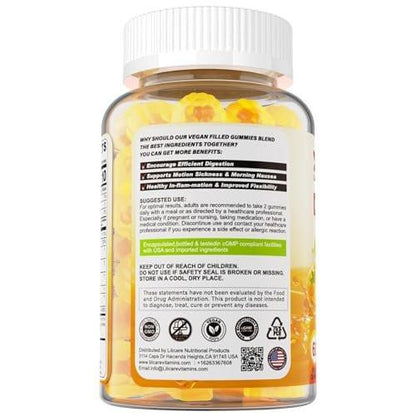 LILICARE Ginger Chews Gummies for Nausea & Digestive Support, Stomach Relief - Sugar Free with Turmeric & Odorless Garlic, Quercetin, Vitamin D3, C, Delicious Digestive Supplements, 60 Count (Pack of 1)