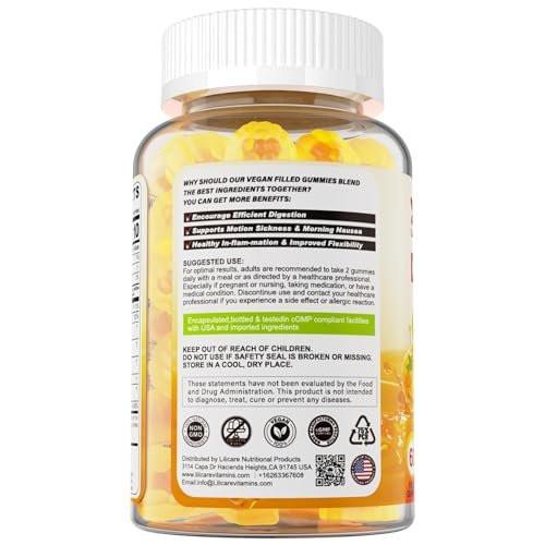 LILICARE Ginger Chews Gummies for Nausea & Digestive Support, Stomach Relief - Sugar Free with Turmeric & Odorless Garlic, Quercetin, Vitamin D3, C, Delicious Digestive Supplements, 60 Count (Pack of 1) - görsel 14