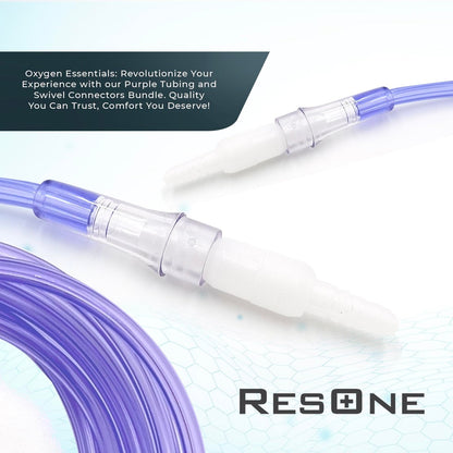 ResOne 2pk 25Ft Oxygen Supply Tubing - Swivel Connectors, Crush Resistant - 360 Degree Rotation, for Nasal Cannulas, Cannula Nasal Tubing, Oxygen Concentrator - Purple