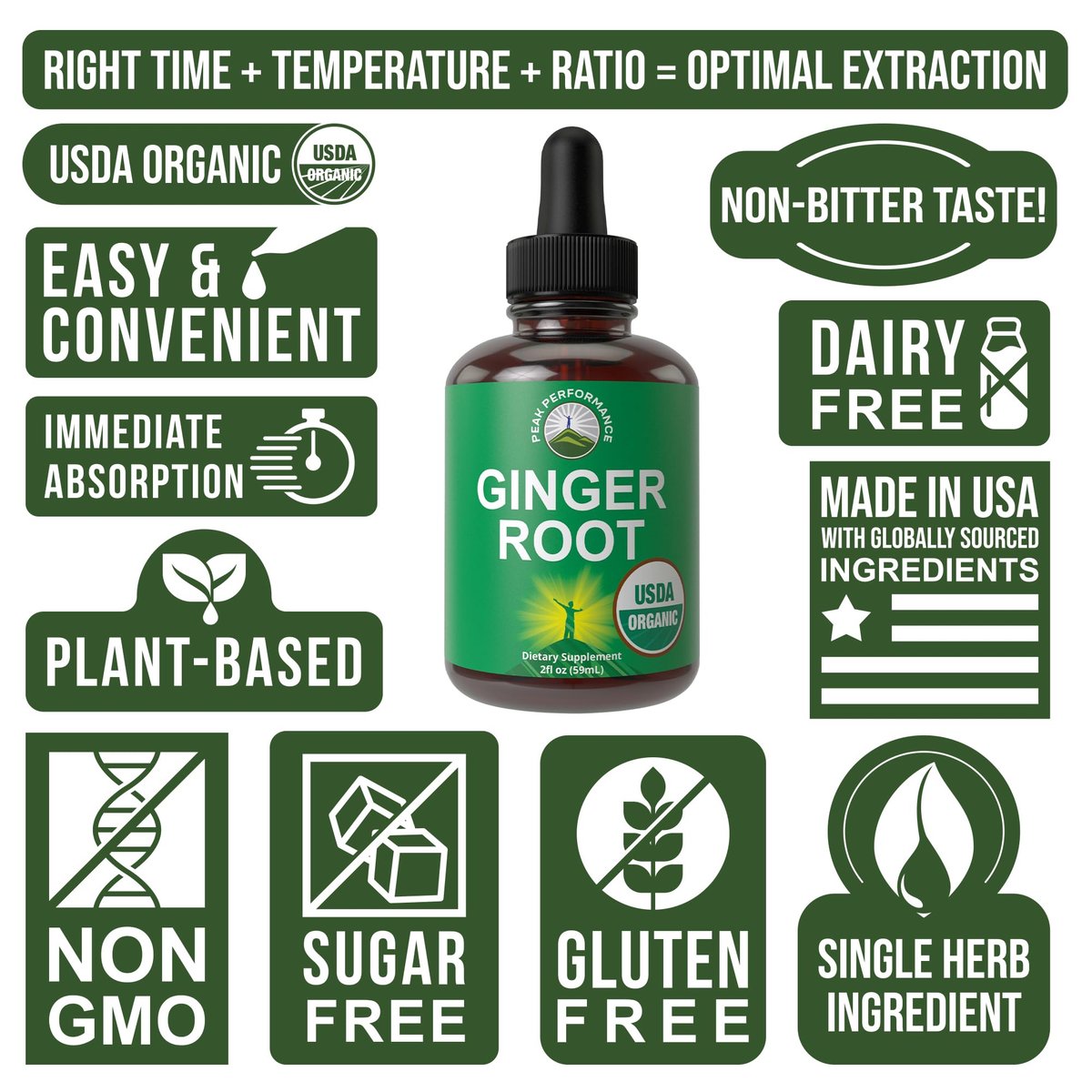 USDA Organic Ginger Root Extract Liquid Drops. Zero Sugar, Non Bitter Vegan Ginger Oil Supplement for Immune, Digestive + Gut Support. High Bioavailability, Gluten Free for Women and Men. Take Orally - görsel 3