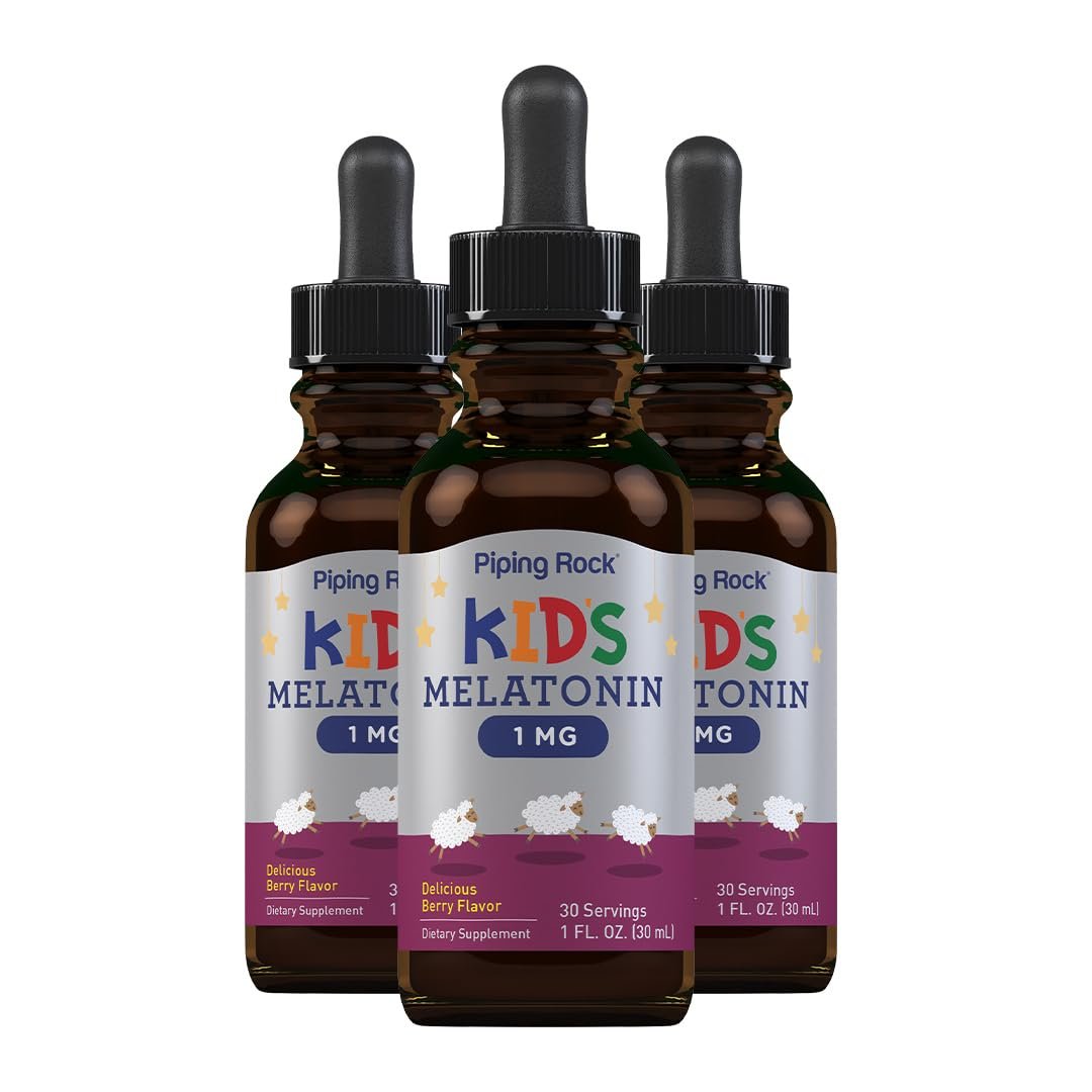 Piping Rock Kids Melatonin Liquid 1 fl oz | 1mg | Pack of 3 Bottles | Berry Flavor Drops | Non-GMO, Gluten Free Supplement - görsel 1