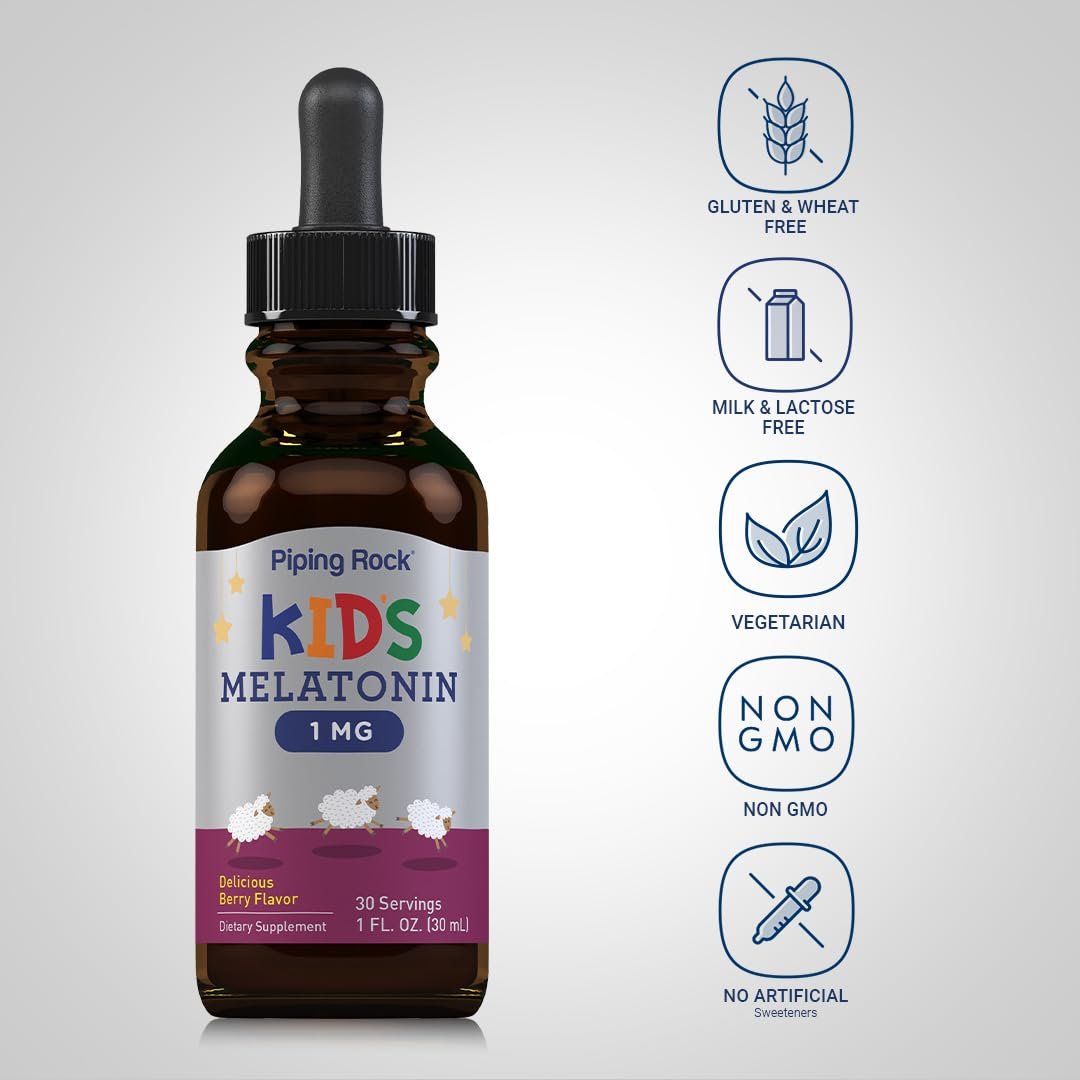 Piping Rock Kids Melatonin Liquid 1 fl oz | 1mg | Pack of 3 Bottles | Berry Flavor Drops | Non-GMO, Gluten Free Supplement - görsel 7