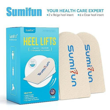 Sumifun Heel Lift, 4-Layer 1 Inch Gel Shoe Lifts for Women Uneven Legs, Adjustable Orthopedic Heel Lifts for Heel Pain and Leg Length Discrepancy, Heel Wedge Inserts 1/4" 1/2" 3/4" (Size L, Beige)