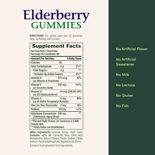 Nature's Bounty Elderberry Gummies, Dietary Supplement, Supports Immune Health, Contains Vitamin A, C, D, E and Zinc, 100 mg, 120 Gummies - görsel 6