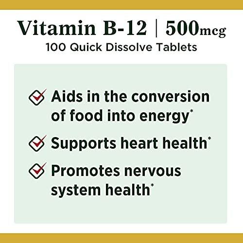 Nature's Bounty Vitamin B12, Supports Energy Metabolism and Nervous System Health, 500mcg, Tablets, 100 Ct (Pack of 2) - görsel 6