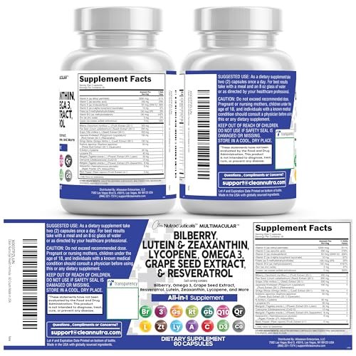 Clean Nutra Eye Vitamins with Bilberry Lutein and Zeaxanthin Supplements Lycopene 40mg Resveratrol Grape Seed Astaxanthin for Eyes - Eye Care Health Support Eye Vitamin and Mineral Supplement - görsel 8