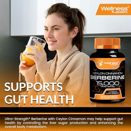WELLNESS LABSRX Berberine 1,000mg - Third-Party Tested Berberine Supplement HCL with Ceylon Cinnamon, Black Pepper Extract and Apple Cider Vinegar, Heart Support Capsules - 120 Capsules - Pack of 1 - görsel 16
