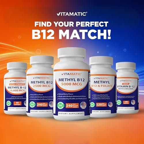 Vitamatic Vitamin B12 5000 mcg – 365 Fast Dissolve Tablets Berry Flavor – Supports Energy Production & Nervous System Health – Non-GMO, Gluten-Free - görsel 13