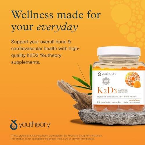 Youtheory K2D3 - Bone & Heart Health Support* - Combines Vitamin D3 & Vitamin K2 - Dairy, Soy & Gluten Free - Peach, 60 Vegetarian Gummies - görsel 3