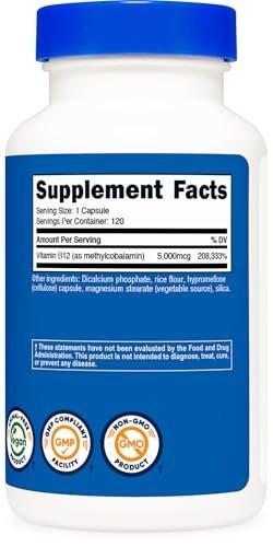 Nutricost Vitamin B12 (Methylcobalamin) 5000mcg, 120 Capsules - Vegetarian Caps, Non-GMO, Gluten Free B12 Supplement