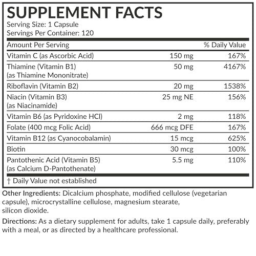 Futurebiotics Vitamin B Complex with Vitamin C – Supports Energy Production, Nervous System & Immune Support – Non-GMO, 120 Vegetarian Capsules - görsel 10