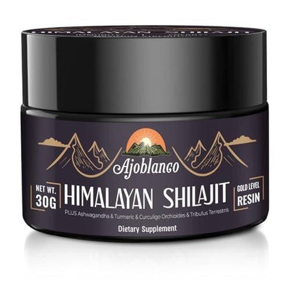 Ajoblanco 600mg Shilajit Pure Himalayan Organic Shilajit Resin - Himalayan Shilajit Resin with Organic Ayurvedic Blend in High Potency for Energy, Strength & Immunity, 30 Grams