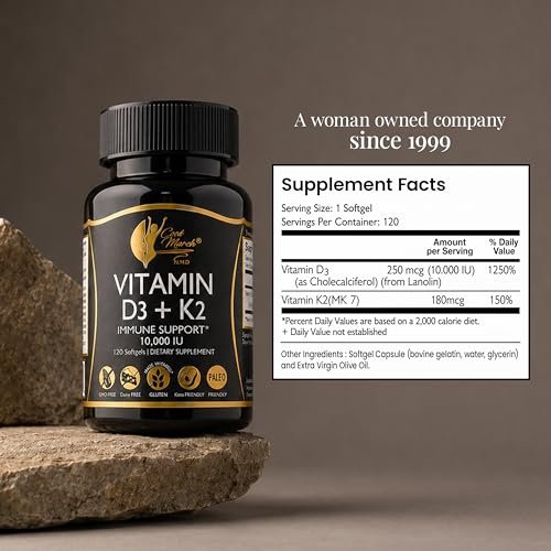Cocó March N.M.D Vitamin D3+K2 10,000 IU - High Potency Supplement for Women & Men, Immune Support, Bone & Joint Health - Gluten-Free, Non-GMO, 4 Month Supply, 250 mcg D3, 180 mcg of Vitamin K2 - görsel 9