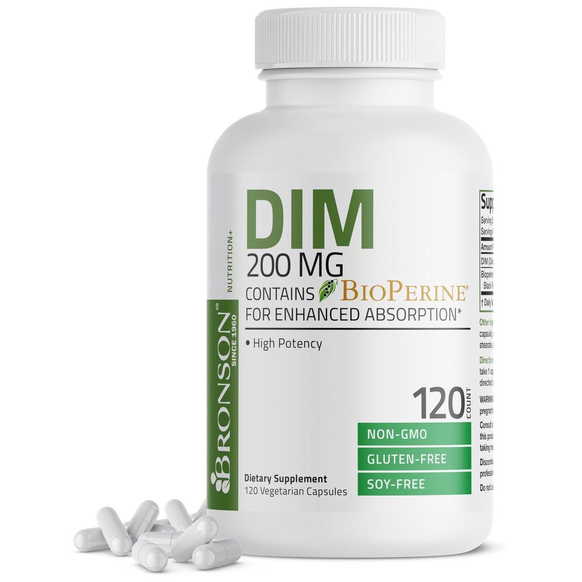 Bronson DIM Supplement 200 MG Diindolymethane with BioPerine for Enhanced Absorption, Estrogen Metabolism & Maintains Balanced Hormone Levels, 120 Vegetarian Capsules - görsel 1
