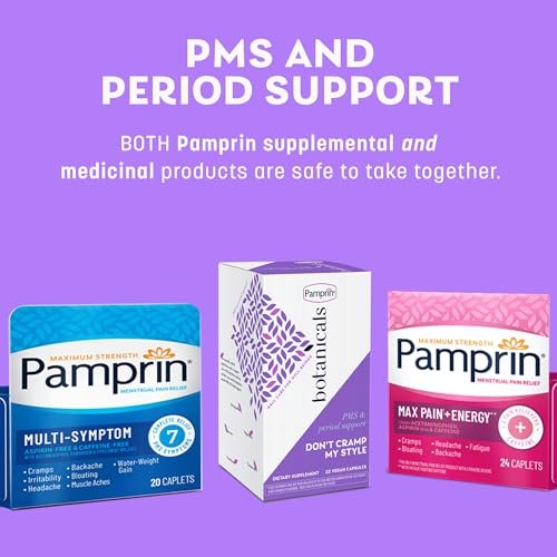Pamprin Botanicals Supplement for PMS & Period Support, with Ashwagandha, Magnesium, Turmeric, Vitamin B6, Chasteberry, 22 Count - görsel 7