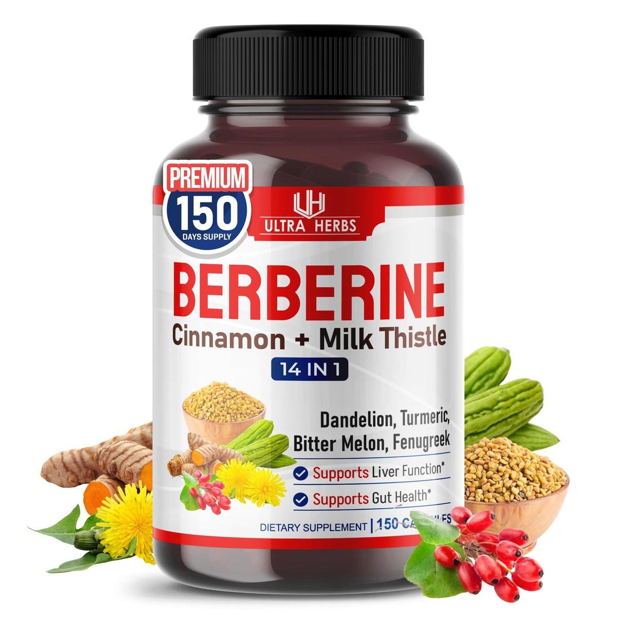 Ultra Herbs Premium Berberine with Cinnamon, Milk Thistle - Promotes Liver Function, Gut Health, Immunity (150 Count) - görsel 10