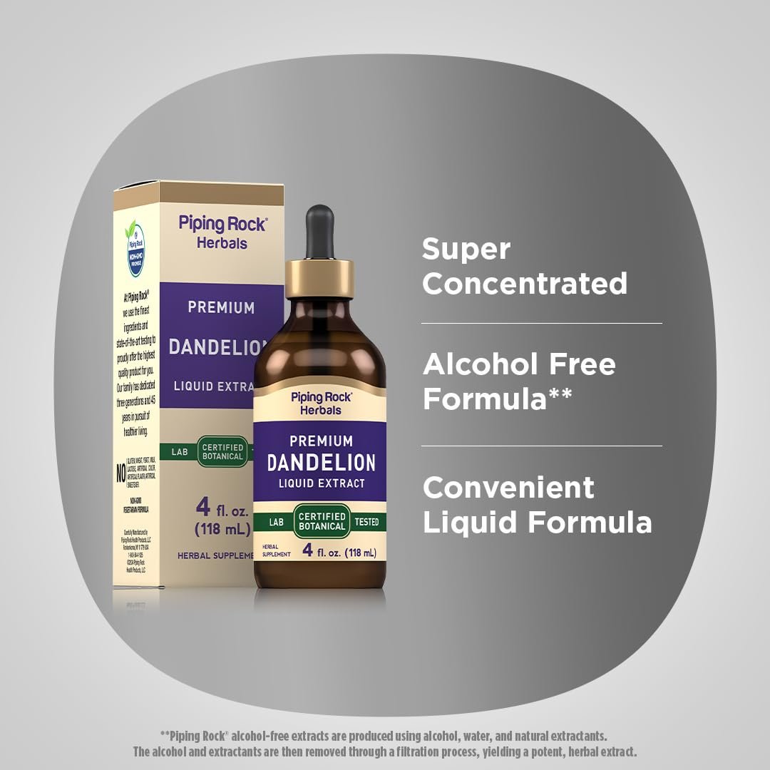 Piping Rock Dandelion Root Extract Liquid | 4 fl oz | Alcohol Free Tincture Drops | Premium Herbal Supplement | Vegetarian, Non-GMO, Gluten Free - görsel 7