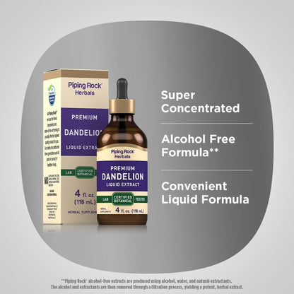 Piping Rock Dandelion Root Extract Liquid | 4 fl oz | Alcohol Free Tincture Drops | Premium Herbal Supplement | Vegetarian, Non-GMO, Gluten Free